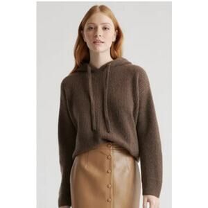 Quince Mongolian Cashmere Fisherman Pullover Hoodie Brown S